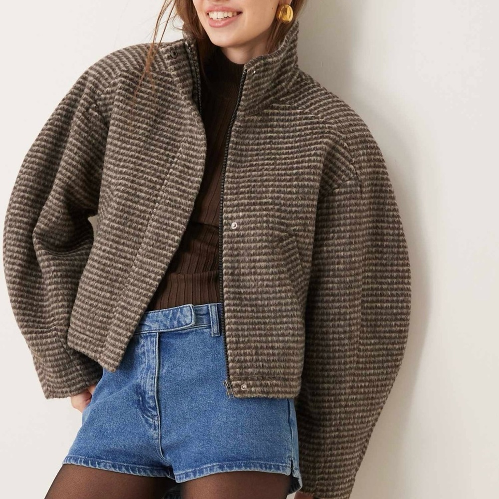ASOS DESIGN funnel neck formal bomber jacket in check